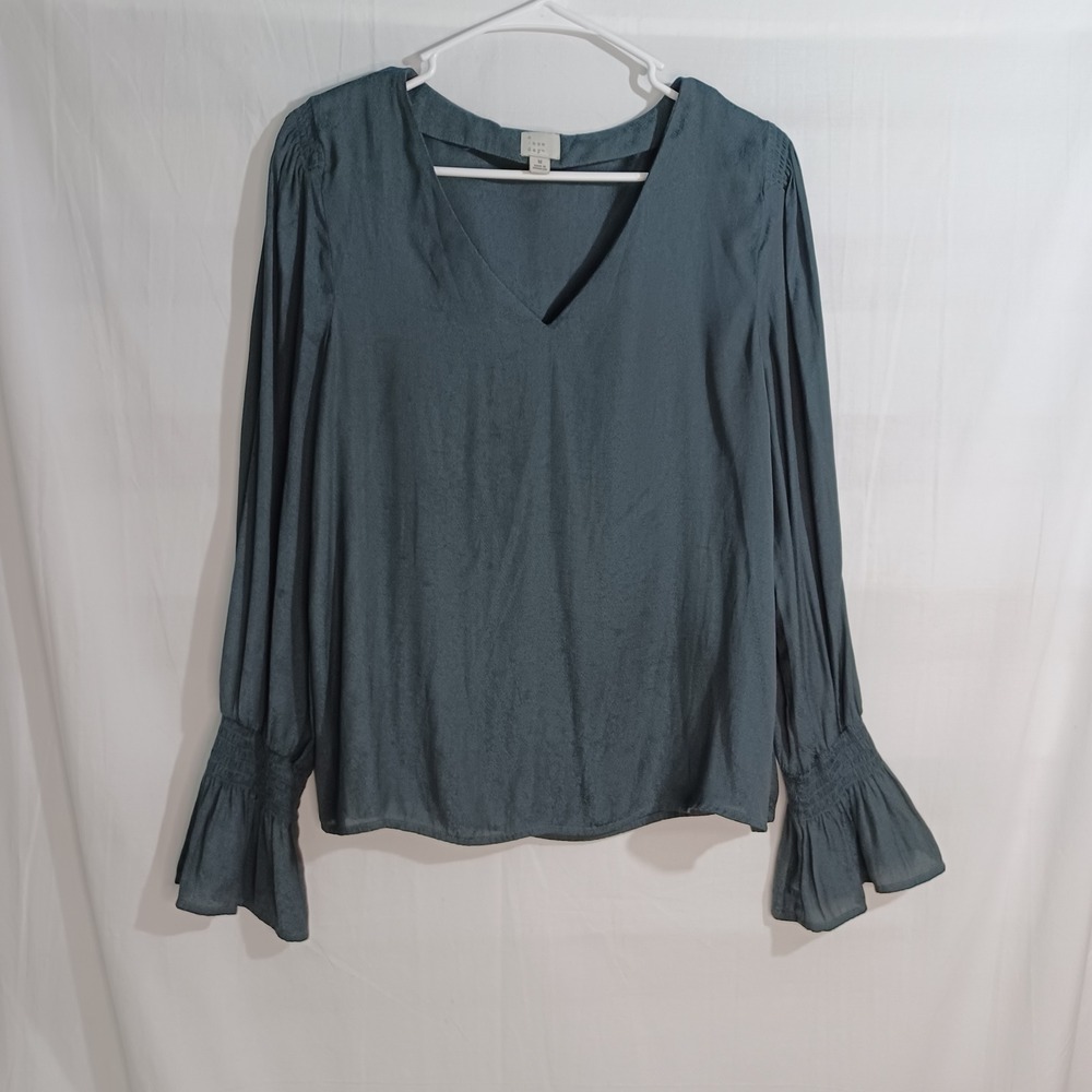 Women's A New Day Black Sheer Flare Sleeve Lightweight Snake Skin Top Size Med